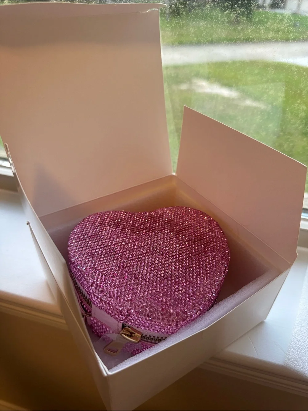 Pink Rhinestone Heart Jewelry Box Travel Case w/ 3 CZ Stud Earrings NIB NWT